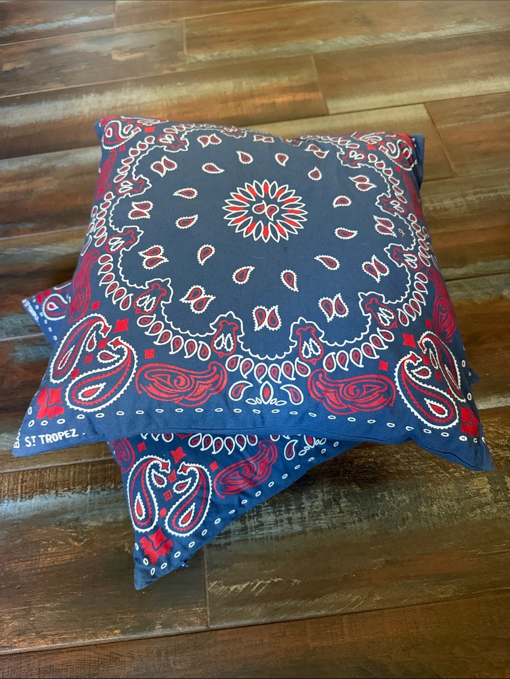 Blue & Red Bandana Decorative Throw Pillow Covers Marinette St Tropez
